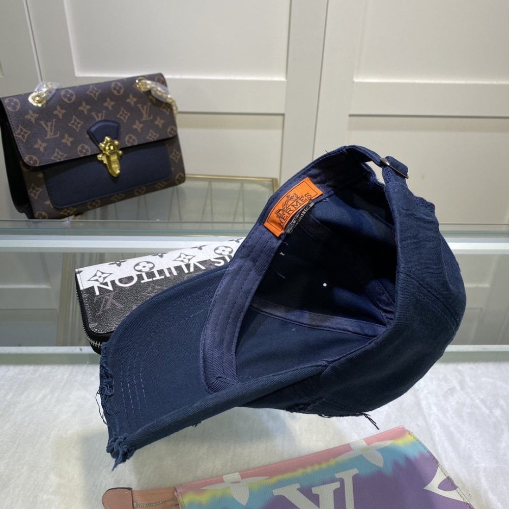 Hermes Davis H Primavera Cap Dark Blue Hermes Cap - Image 2