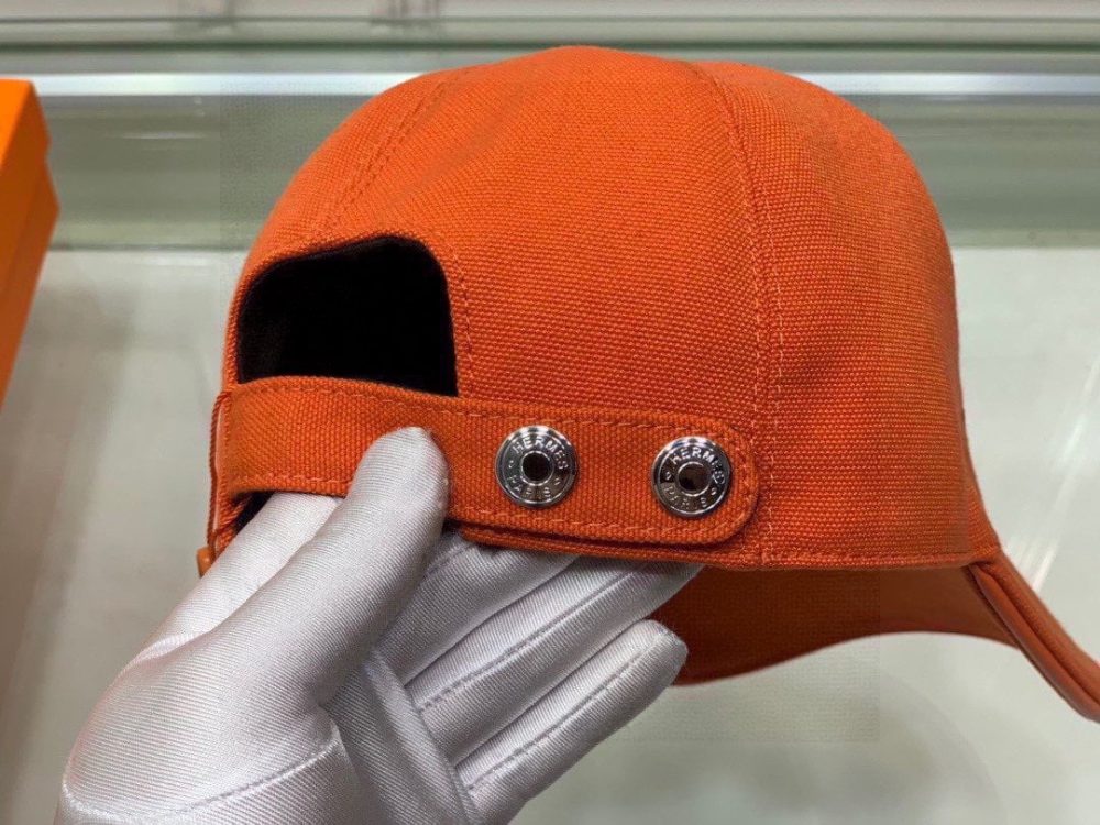 Hermes Davis H Primavera Cap Orange Hermes Cap - Image 3