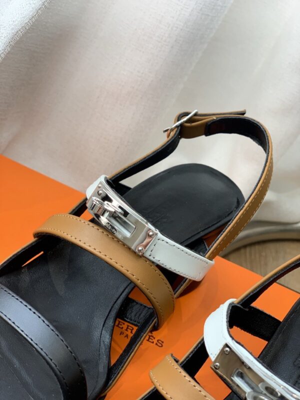 Hermes Eve 60 Sandal Black/White/Brow For Women, Women's Shoes H221078Z