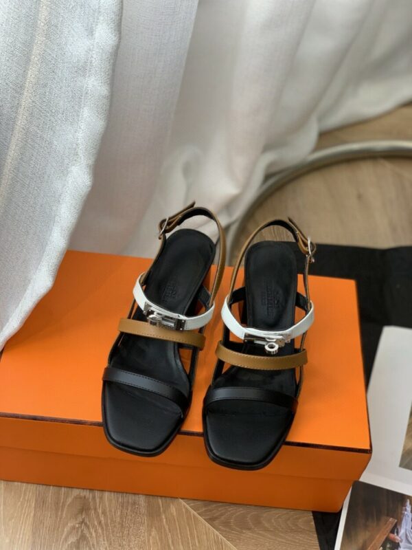 Hermes Eve 60 Sandal Black/White/Brow For Women, Women's Shoes H221078Z