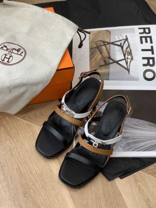 Hermes Eve 60 Sandal Black/White/Brow For Women, Women's Shoes H221078Z