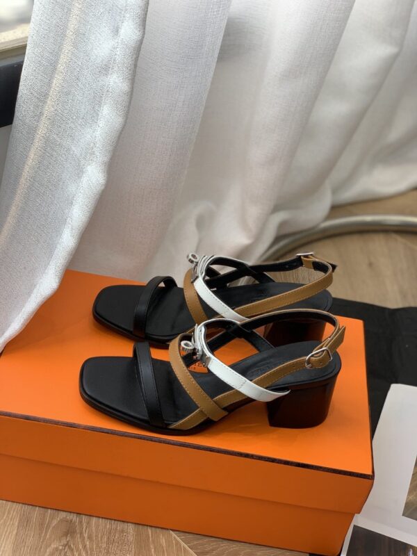 Hermes Eve 60 Sandal Black/White/Brow For Women, Women's Shoes H221078Z