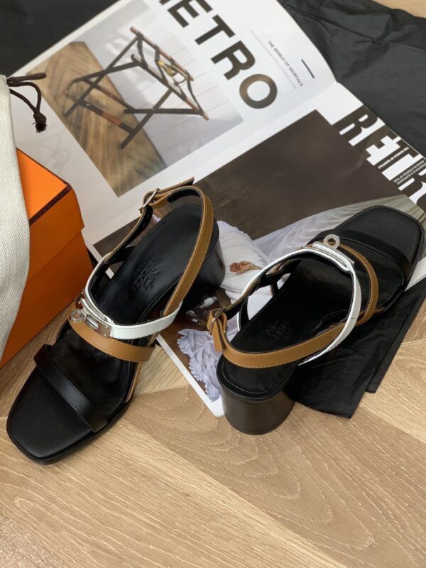 Hermes Eve 60 Sandal Black/White/Brow For Women, Women's Shoes H221078Z