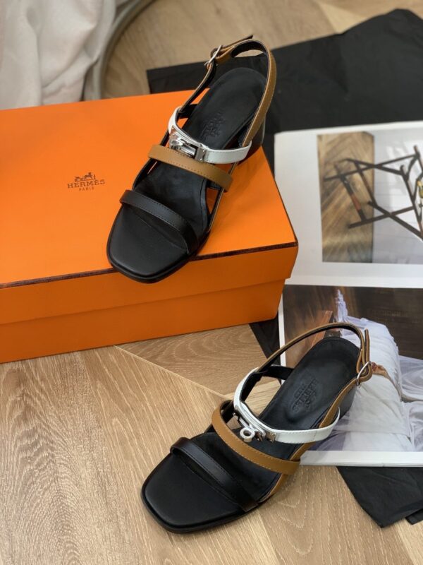 Hermes Eve 60 Sandal Black/White/Brow For Women, Women's Shoes H221078Z