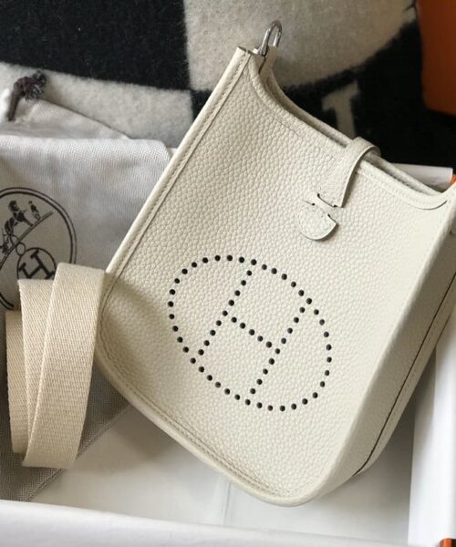 1:1 Replica Hermes Evelyne 16 Amazone Bag Beige With Silver-Toned Hardware For Women, Women's Shoulder And Crossbody Bags 6.3in/16cm
