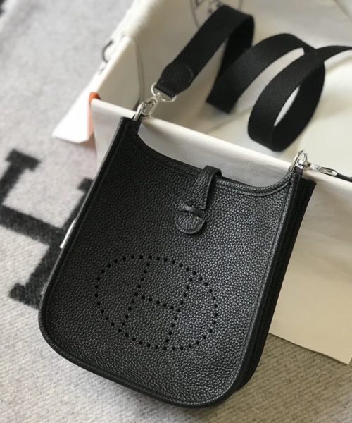 1:1 Replica Hermes Evelyne 16 Amazone Bag Black With Silver-Toned Hardware For Women, Women's Shoulder And Crossbody Bags 6.3in/16cm H069426CKAV