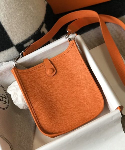 1:1 Replica Hermes Evelyne 16 Amazone Bag Orange With Silver-Toned Hardware For Women, Women's Shoulder And Crossbody Bags 6.3in/16cm