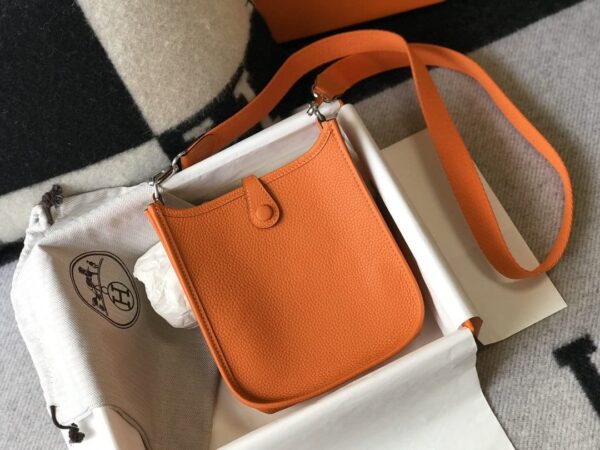 1:1 Replica Hermes Evelyne 16 Amazone Bag Orange With Silver-Toned Hardware For Women, Women's Shoulder And Crossbody Bags 6.3in/16cm