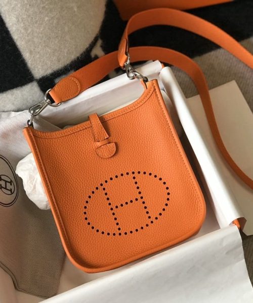 1:1 Replica Hermes Evelyne 16 Amazone Bag Orange With Silver-Toned Hardware For Women, Women's Shoulder And Crossbody Bags 6.3in/16cm