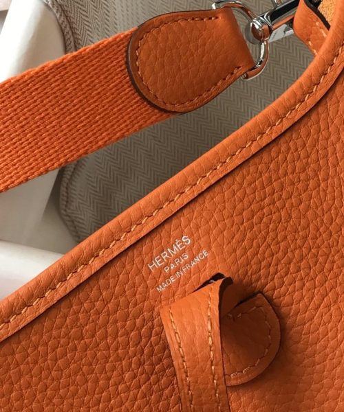 1:1 Replica Hermes Evelyne 16 Amazone Bag Orange With Silver-Toned Hardware For Women, Women's Shoulder And Crossbody Bags 6.3in/16cm