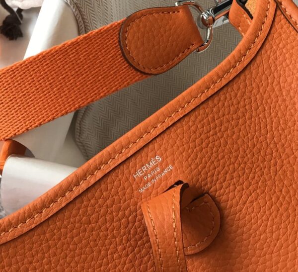1:1 Replica Hermes Evelyne 16 Amazone Bag Orange With Silver-Toned Hardware For Women, Women's Shoulder And Crossbody Bags 6.3in/16cm