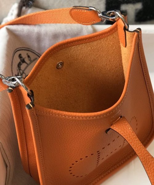 1:1 Replica Hermes Evelyne 16 Amazone Bag Orange With Silver-Toned Hardware For Women, Women's Shoulder And Crossbody Bags 6.3in/16cm