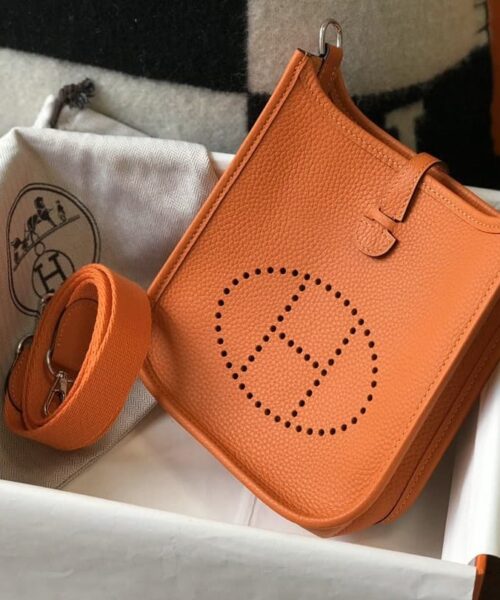 1:1 Replica Hermes Evelyne 16 Amazone Bag Orange With Silver-Toned Hardware For Women, Women's Shoulder And Crossbody Bags 6.3in/16cm