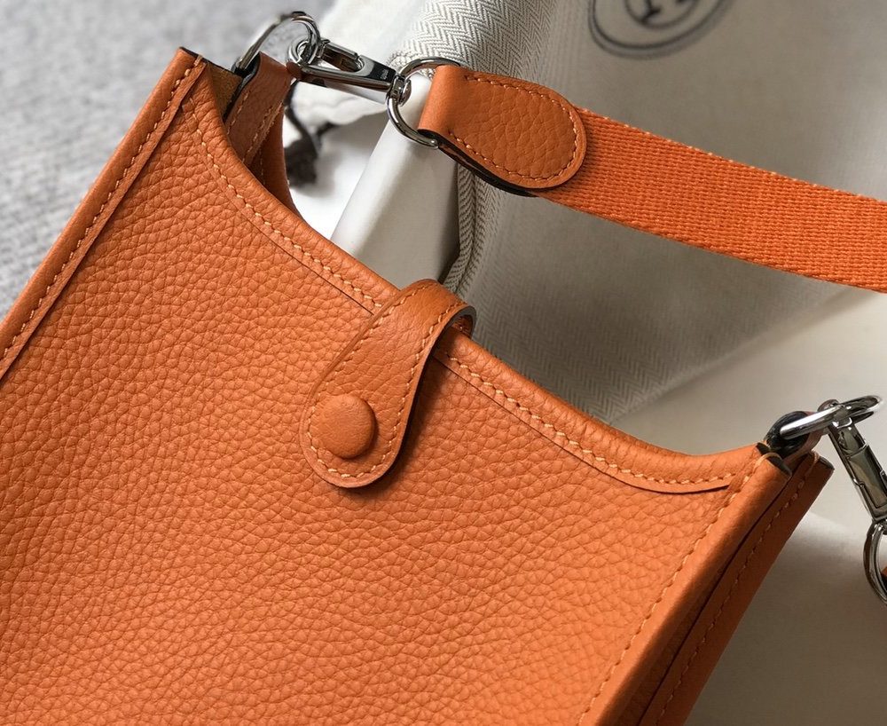 1:1 Replica Hermes Evelyne 16 Amazone Bag Orange With Silver-Toned Hardware For Women, Women's Shoulder And Crossbody Bags 6.3in/16cm