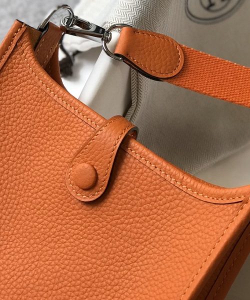 1:1 Replica Hermes Evelyne 16 Amazone Bag Orange With Silver-Toned Hardware For Women, Women's Shoulder And Crossbody Bags 6.3in/16cm