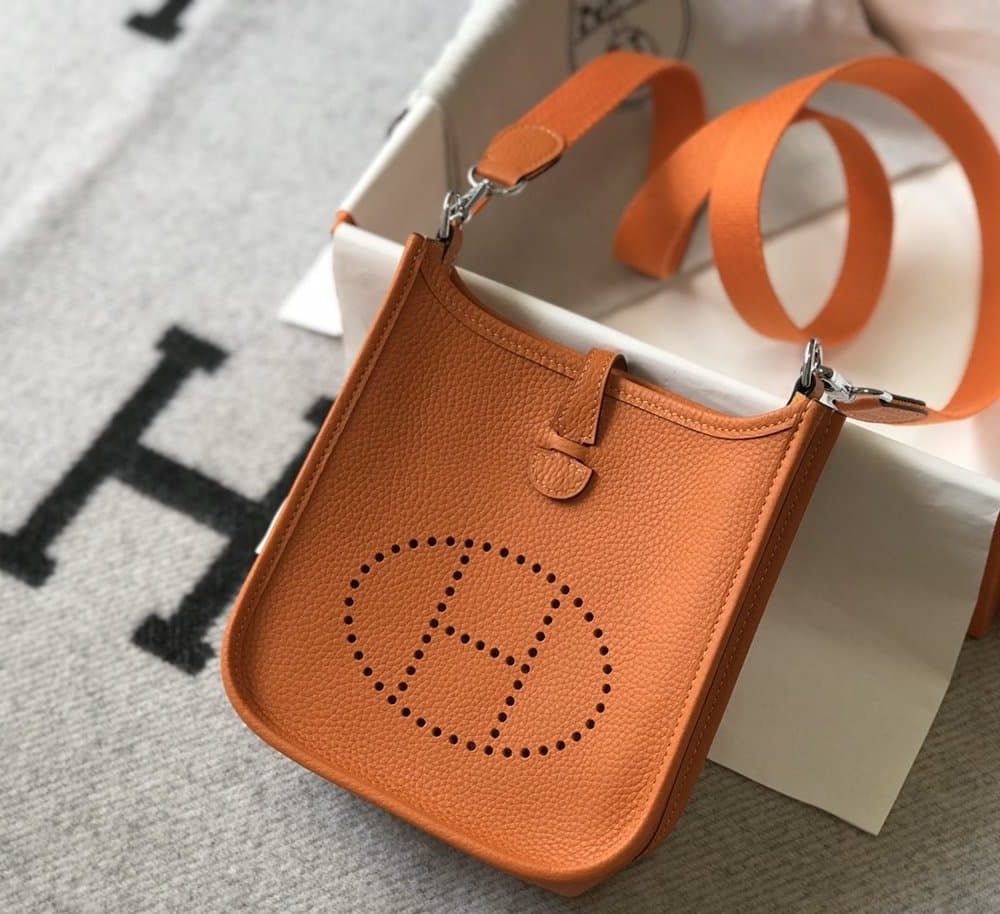 1:1 Replica Hermes Evelyne 16 Amazone Bag Orange With Silver-Toned Hardware For Women, Women's Shoulder And Crossbody Bags 6.3in/16cm