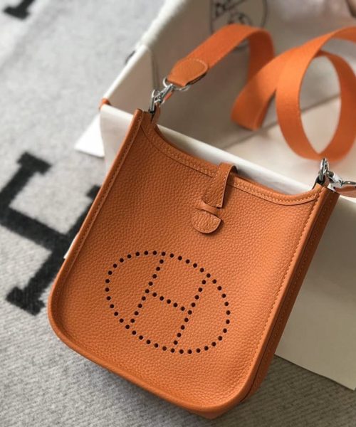 1:1 Replica Hermes Evelyne 16 Amazone Bag Orange With Silver-Toned Hardware For Women, Women's Shoulder And Crossbody Bags 6.3in/16cm