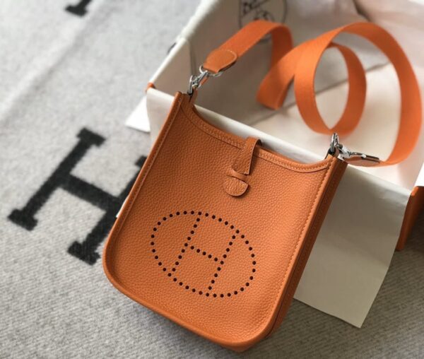 1:1 Replica Hermes Evelyne 16 Amazone Bag Orange With Silver-Toned Hardware For Women, Women's Shoulder And Crossbody Bags 6.3in/16cm