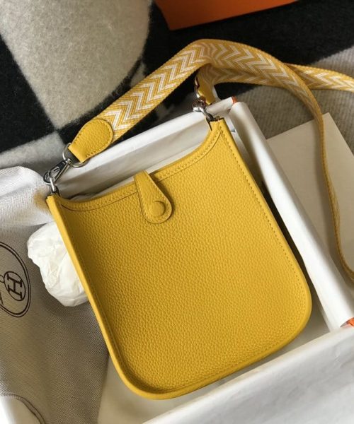 1:1 Replica Hermes Evelyne 16 Amazone Bag Yellow With Silver-Toned Hardware For Women, Women's Shoulder And Crossbody Bags 6.3in/16cm
