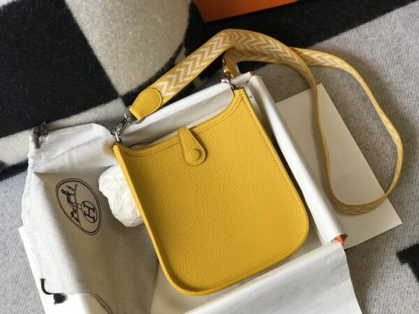 1:1 Replica Hermes Evelyne 16 Amazone Bag Yellow With Silver-Toned Hardware For Women, Women's Shoulder And Crossbody Bags 6.3in/16cm