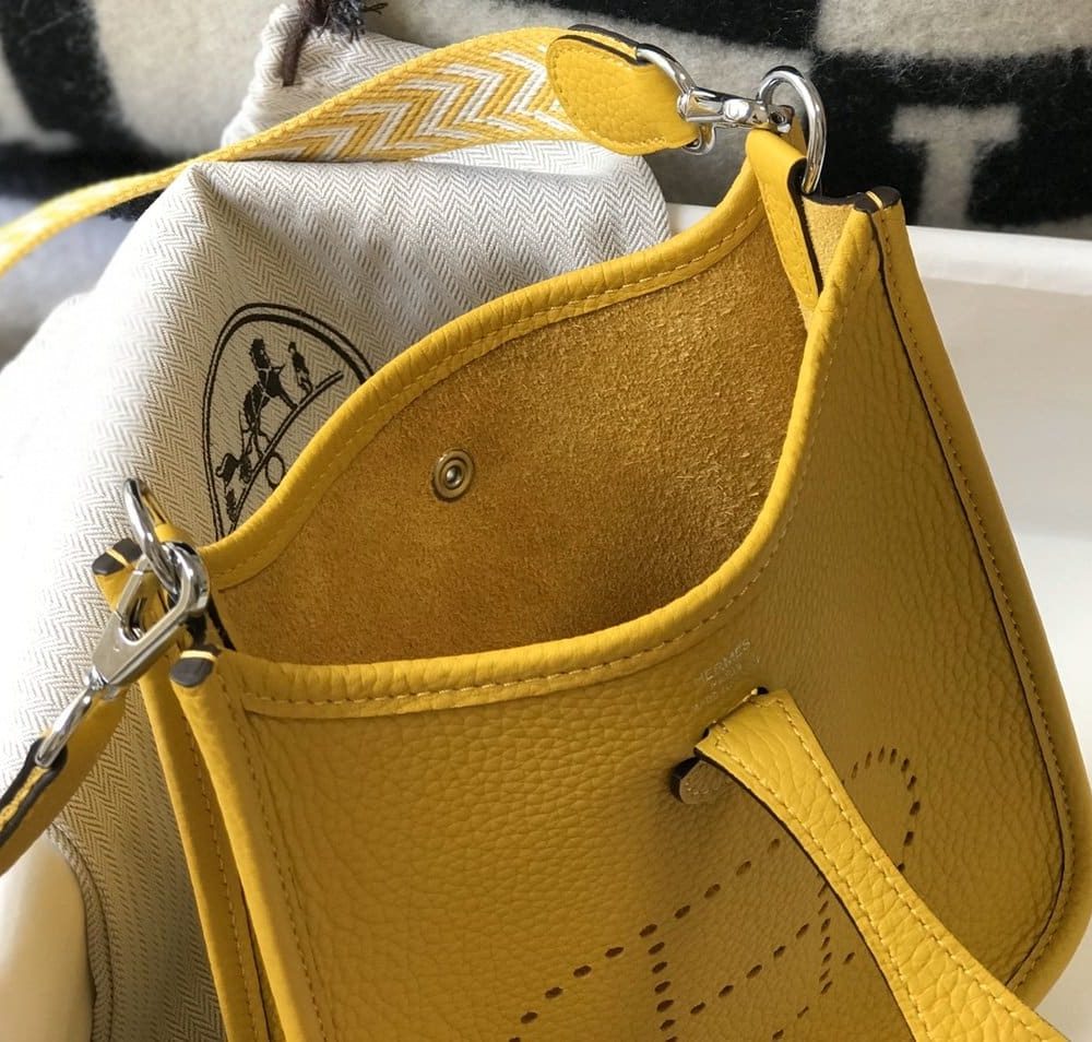 1:1 Replica Hermes Evelyne 16 Amazone Bag Yellow With Silver-Toned Hardware For Women, Women's Shoulder And Crossbody Bags 6.3in/16cm