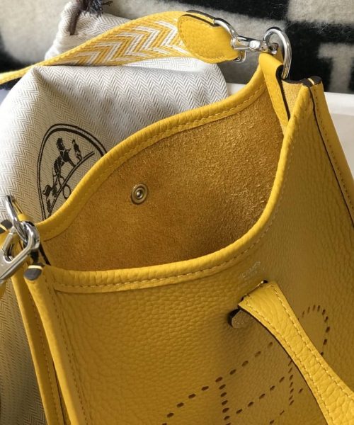1:1 Replica Hermes Evelyne 16 Amazone Bag Yellow With Silver-Toned Hardware For Women, Women's Shoulder And Crossbody Bags 6.3in/16cm