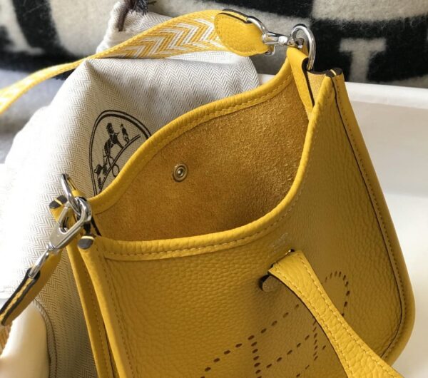1:1 Replica Hermes Evelyne 16 Amazone Bag Yellow With Silver-Toned Hardware For Women, Women's Shoulder And Crossbody Bags 6.3in/16cm