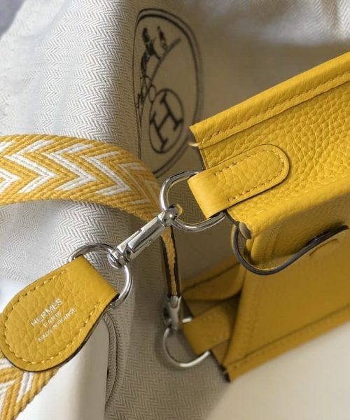 1:1 Replica Hermes Evelyne 16 Amazone Bag Yellow With Silver-Toned Hardware For Women, Women's Shoulder And Crossbody Bags 6.3in/16cm