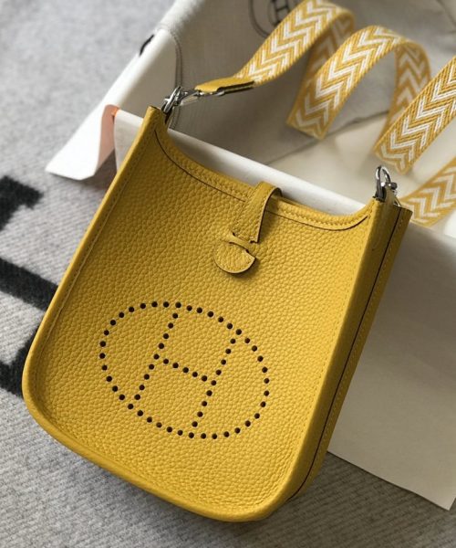 1:1 Replica Hermes Evelyne 16 Amazone Bag Yellow With Silver-Toned Hardware For Women, Women's Shoulder And Crossbody Bags 6.3in/16cm