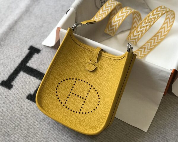 1:1 Replica Hermes Evelyne 16 Amazone Bag Yellow With Silver-Toned Hardware For Women, Women's Shoulder And Crossbody Bags 6.3in/16cm