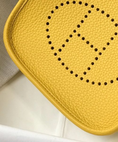 1:1 Replica Hermes Evelyne 16 Amazone Bag Yellow With Silver-Toned Hardware For Women, Women's Shoulder And Crossbody Bags 6.3in/16cm