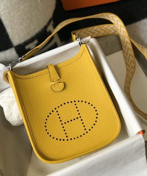 1:1 Replica Hermes Evelyne 16 Amazone Bag Yellow With Silver-Toned Hardware For Women, Women's Shoulder And Crossbody Bags 6.3in/16cm
