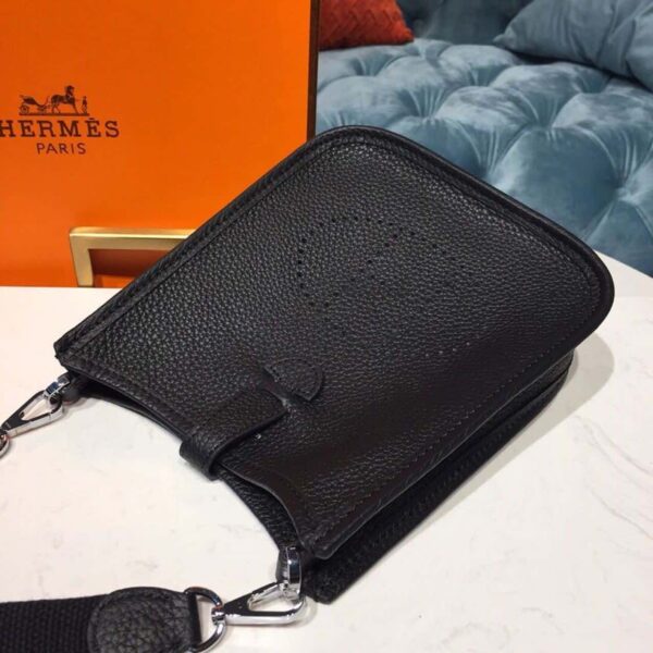 1:1 Replica Hermes Evelyne II TPM Bag Black For Women Silver Toned Hardware 7.9in/20cm