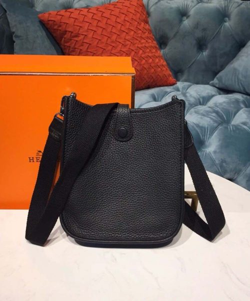 1:1 Replica Hermes Evelyne II TPM Bag Black For Women Silver Toned Hardware 7.9in/20cm