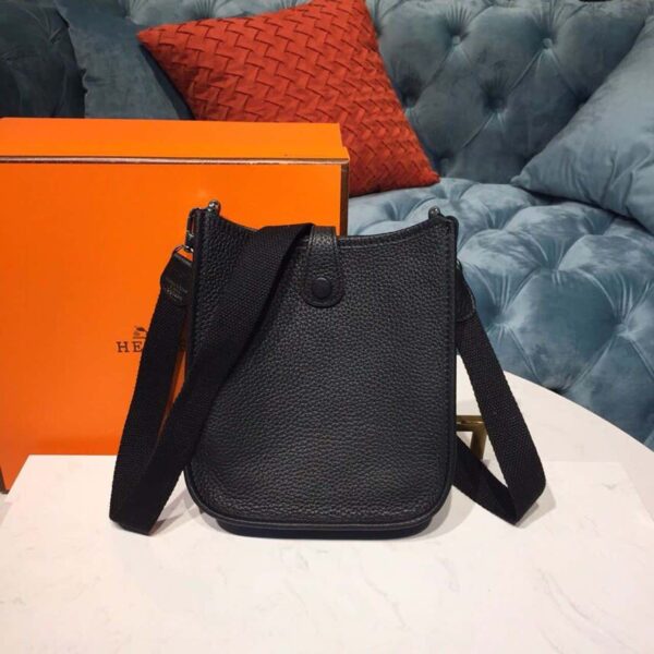 1:1 Replica Hermes Evelyne II TPM Bag Black For Women Silver Toned Hardware 7.9in/20cm