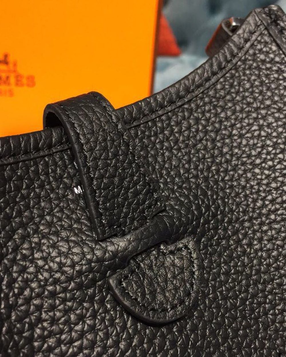 1:1 Replica Hermes Evelyne II TPM Bag Black For Women Silver Toned Hardware 7.9in/20cm