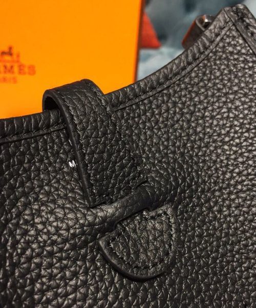 1:1 Replica Hermes Evelyne II TPM Bag Black For Women Silver Toned Hardware 7.9in/20cm