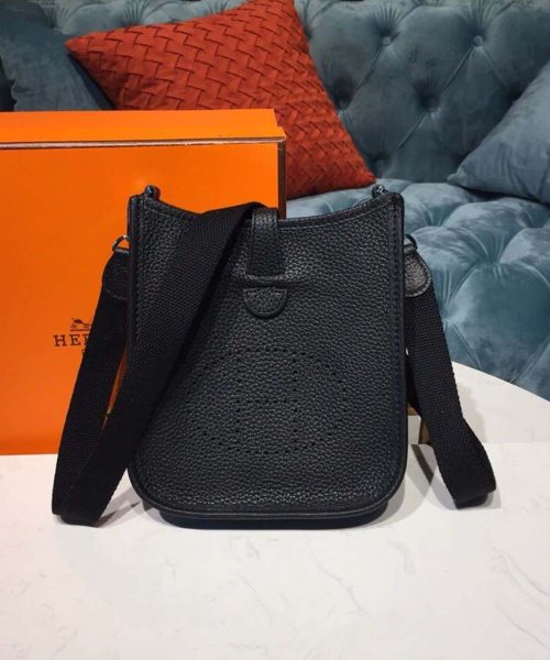 1:1 Replica Hermes Evelyne II TPM Bag Black For Women Silver Toned Hardware 7.9in/20cm