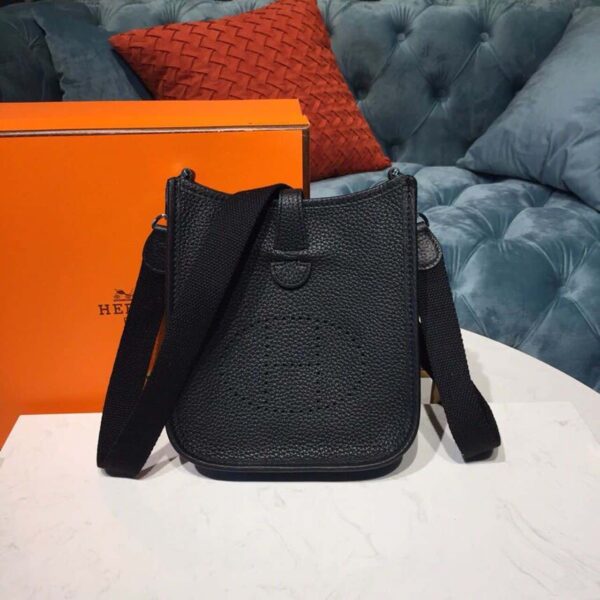 1:1 Replica Hermes Evelyne II TPM Bag Black For Women Silver Toned Hardware 7.9in/20cm