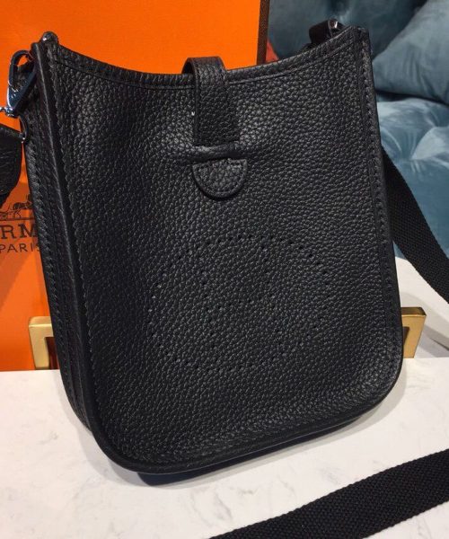 1:1 Replica Hermes Evelyne II TPM Bag Black For Women Silver Toned Hardware 7.9in/20cm