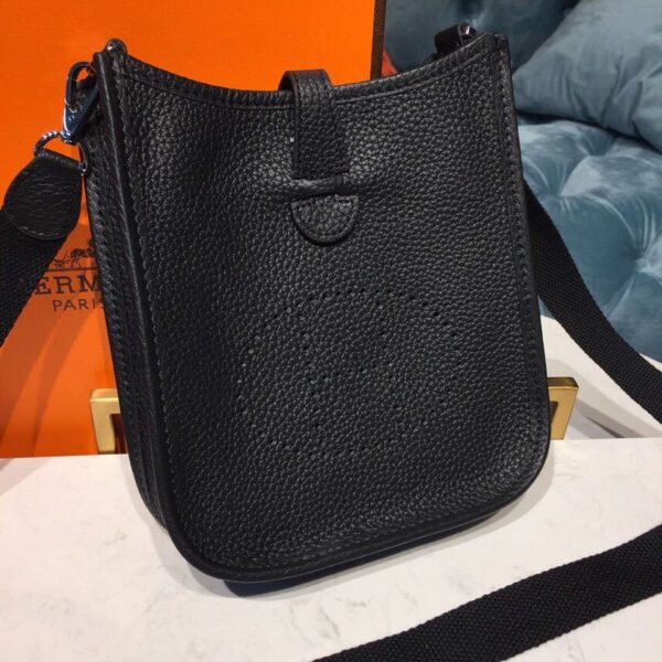 1:1 Replica Hermes Evelyne II TPM Bag Black For Women Silver Toned Hardware 7.9in/20cm