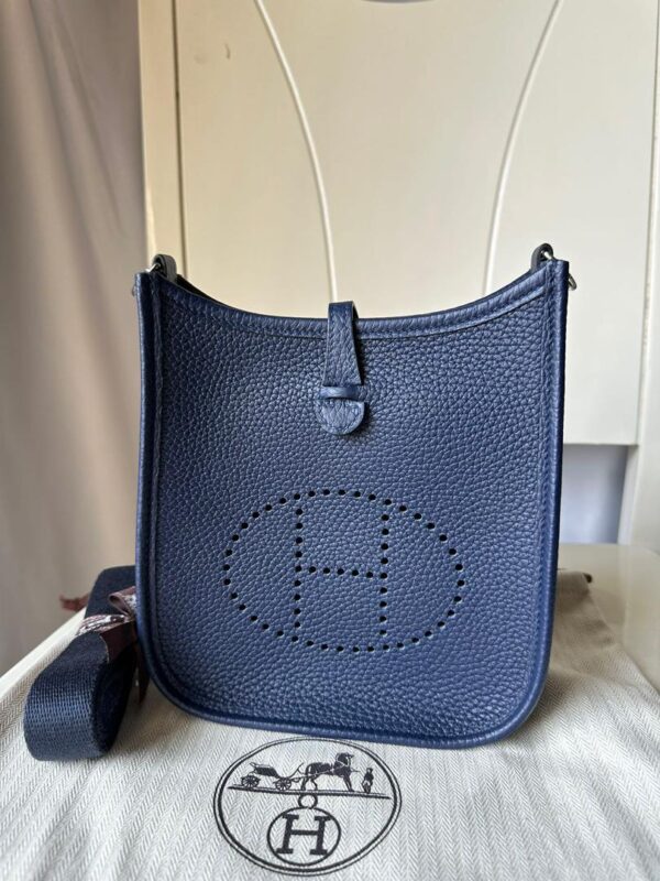 1:1 Replica Hermes Evelyne II TPM Bag Navy For Women Silver Toned Hardware 7.9in/20cm