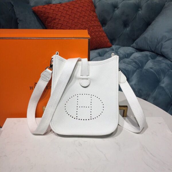 1:1 Replica Hermes Evelyne II TPM Bag White For Women Silver Toned Hardware 7.9in/20cm