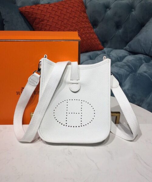 1:1 Replica Hermes Evelyne II TPM Bag White For Women Silver Toned Hardware 7.9in/20cm