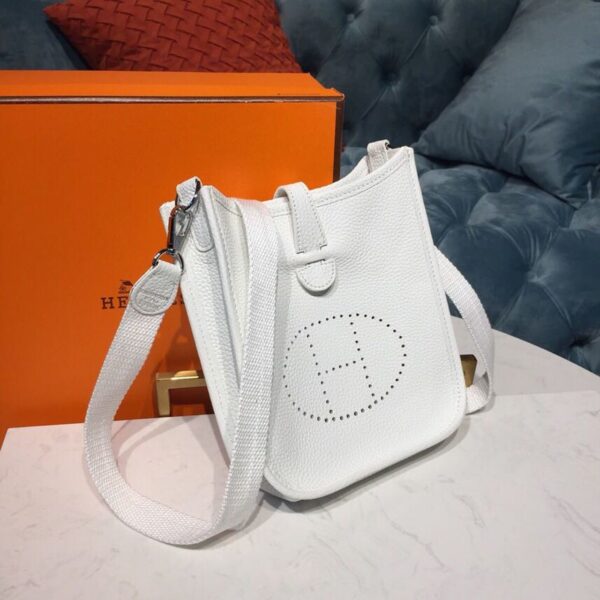 1:1 Replica Hermes Evelyne II TPM Bag White For Women Silver Toned Hardware 7.9in/20cm