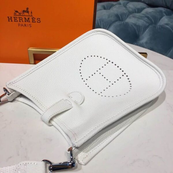 1:1 Replica Hermes Evelyne II TPM Bag White For Women Silver Toned Hardware 7.9in/20cm