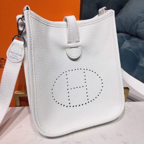 1:1 Replica Hermes Evelyne II TPM Bag White For Women Silver Toned Hardware 7.9in/20cm