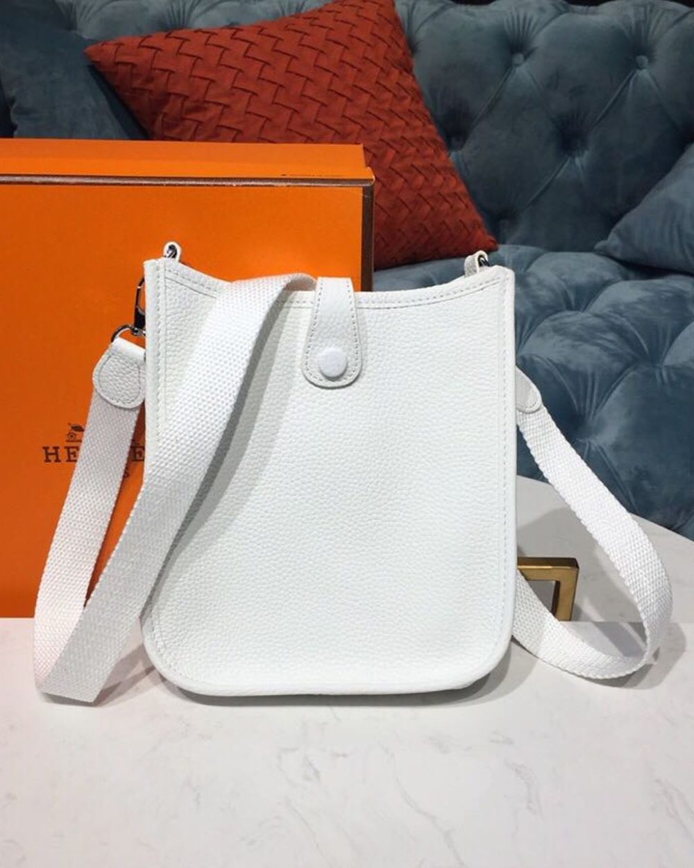 1:1 Replica Hermes Evelyne II TPM Bag White For Women Silver Toned Hardware 7.9in/20cm