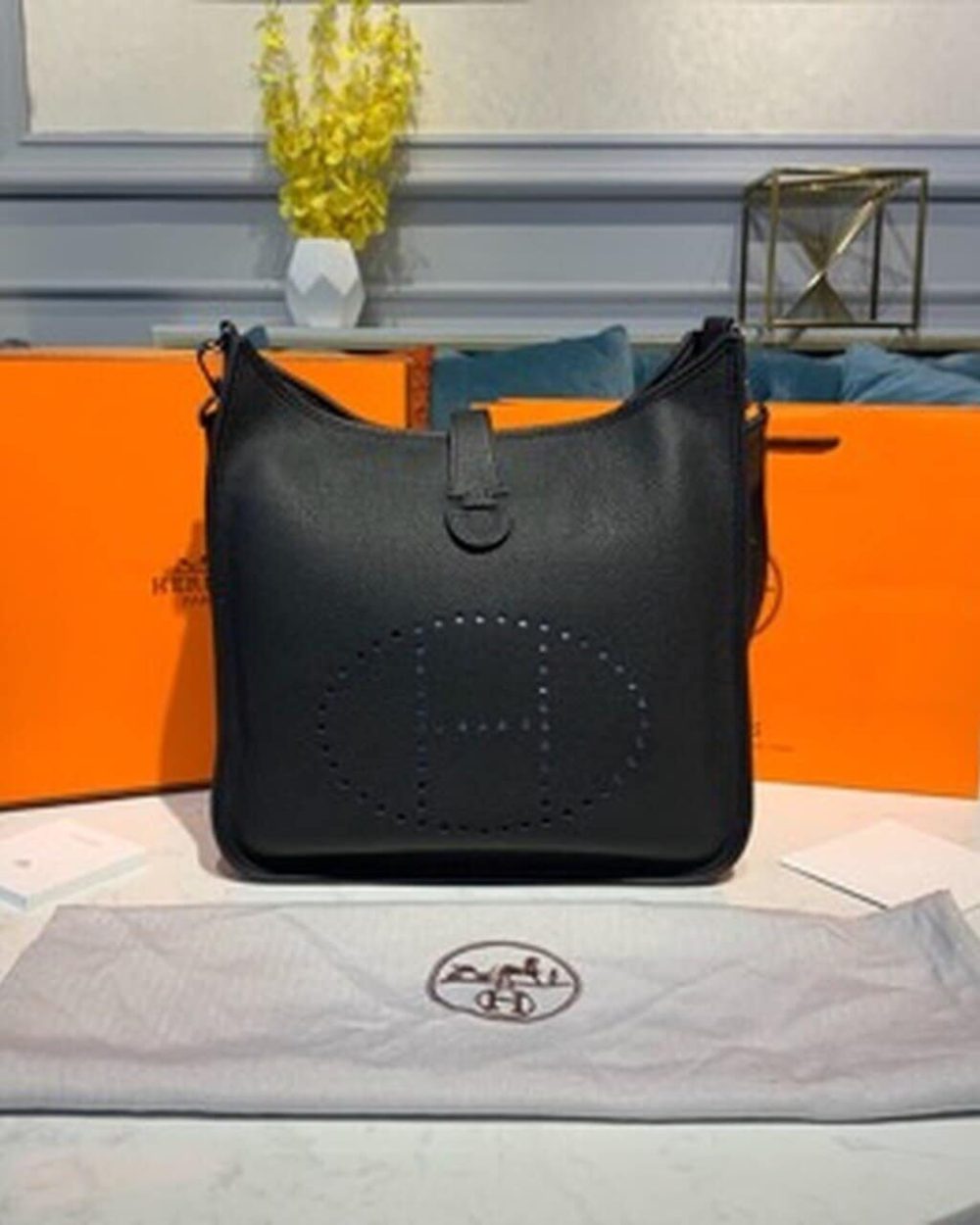 1:1 Replica Hermes Evelyne III 29 Bag Black With Silver-Toned Hardware For Women, Women's Shoulder And Crossbody Bags 11.4in/29cm H056277CK89