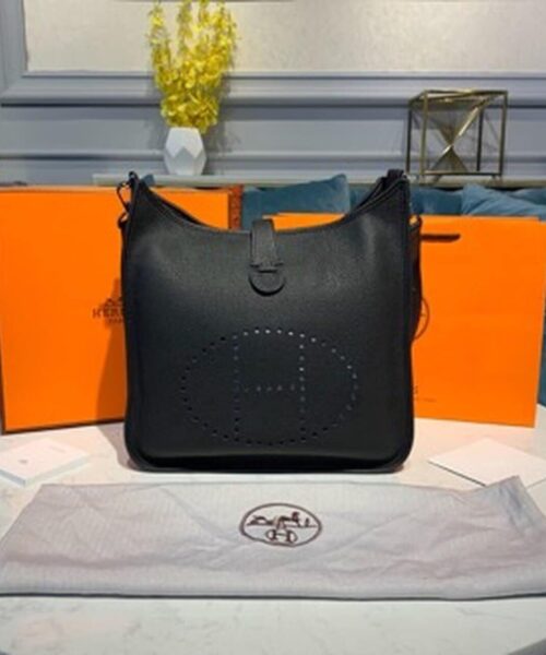 1:1 Replica Hermes Evelyne III 29 Bag Black With Silver-Toned Hardware For Women, Women's Shoulder And Crossbody Bags 11.4in/29cm H056277CK89